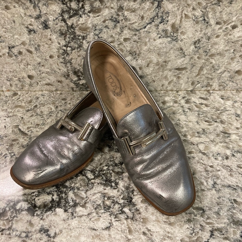 Tod’s Silver women’s loafer.